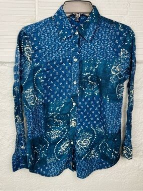 Chaps Blue floral western cotton Printed Button-Down Shirt size medium